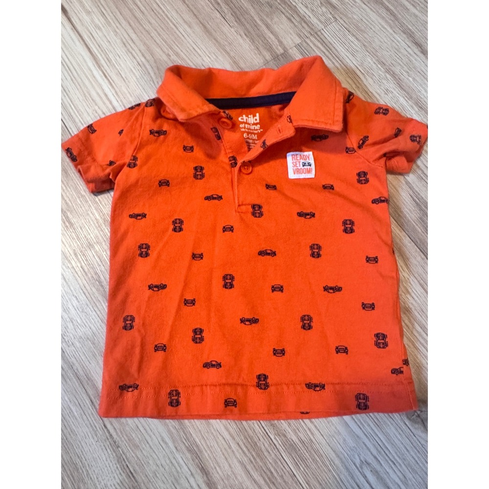 Child of Mine by Carters Orange Car Car Print Polo Shirt Shorts Outfit 6-9M - Picture 4 of 8